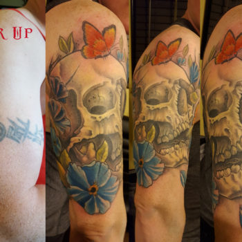 Skull and Flowers Tattoo by George Brown